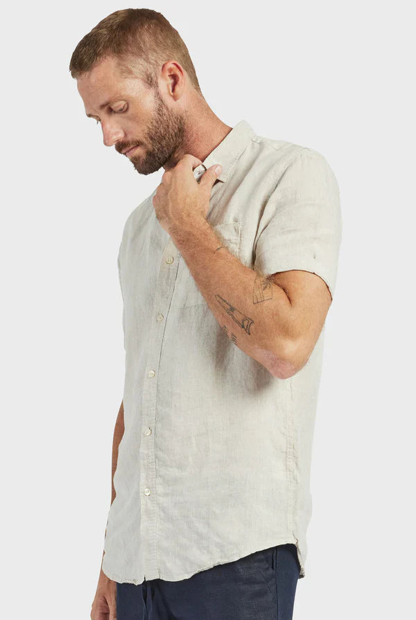 ハンプトン リネンショートスリーブシャツ - Oatmeal