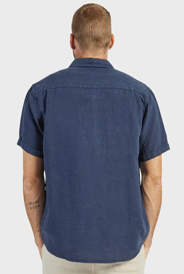 ハンプトン リネンショートスリーブシャツ - Navy